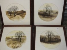 A SET OF FOUR FRAMED AND GLAZED CIRCULAR PRINTS OF COUNTRY LANDSCAPES, TOGETHER WITH TWO OTHER