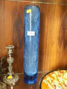 A TALL BLUE STUDIO GLASS VASE