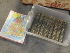 TWO VICTORY PLY WOOD JIG SAW PUZZLES TOGETHER WITH EIGHT BOOKS OF PICTORIAL KNOWLEDGE VOLUMES