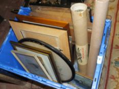 A QUANTITY OF ASSORTED PICTURES AND PRINTS TO INCLUDE VINTAGE NEEDLEWORKS, WATERCOLOURS ETC.