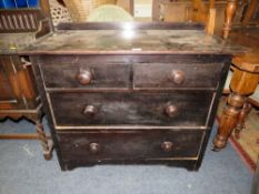 AN ANTIQUE STAINED FOUR DRAWER CHEST OF SMALL PROPORTIONS H-84 CM W-96 CM