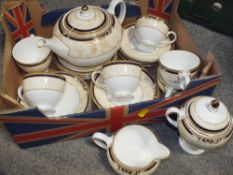 A WEDGWOOD CORNUCOPIA PATTERN SIX PERSON CHINA TEA SET