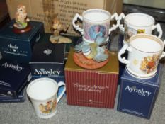 A SELECTION OF BOXED AYNSLEY FIGURES AND ORNAMENTS TOGETHER WITH BORDER FINE ARTS AND COUNTRY