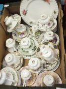 A TRAY OF ASSORTED ROYAL ALBERT CUPS AND SAUCERS TO INCLUDE CLEOPATRA, POPPY, CHELSEA BIRD, AND
