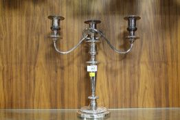 A BARKER ELLIS SILVER PLATED THREE BRANCH CANDELABRA