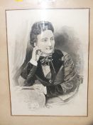 AN OAK FRAMED AND GLAZED MONOCHROME WATERCOLOUR PORTRAIT STUDY, SIGNED B. FEE LOWER LEFT, 33 X 24