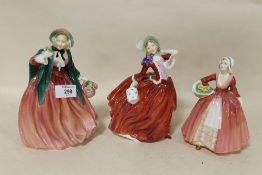 THREE ROYAL DOULTON FIGURINES CONSISTING OF LADY CHARMAINE HN1949, JANET HN1537 AND AUTUMN BREEZES