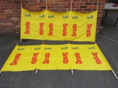 TWO VINTAGE BRIGHT YELLOW CORNETTO WIND BREAKS,MADE FROM NYLON WITH WOODEN STAKES -One example has a