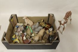 A TRAY OF COLLECTABLE ANIMAL FIGURES ETC. (MANY DAMAGED)