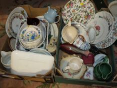 TWO TRAYS OF ASSORTED CERAMICS TO INCLUDE MASONS, PORTMEIRION, MINTON ETC.