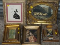 FIVE ASSORTED GILT FRAMED PICTURES TO INC A SMALL STILL LIFE OIL ON BOARD (5)