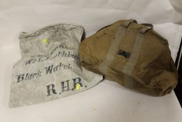 TWO VINTAGE ARMY KIT BAGS, ONE STAMPED BLACK WATCH