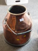 A VINTAGE COPPER AND BRASS MILK CHURN TYPE VESSEL