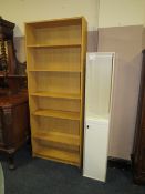 A MODERN OPEN BOOKCASE TOGETHER WITH A MODERN CABINET (2)