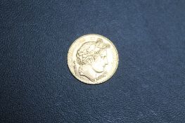 A FRENCH GOLD 10 FRANCS COIN, approx weight 3.2g