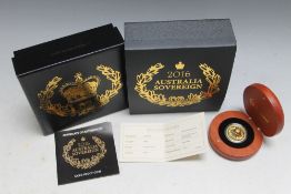 A QUEEN ELIZABETH II 2016 AUSTRALIAN SOVEREIGN, complete with box and papers stating a edition limit