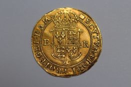 A QUEEN ELIZABETH I GOLD POUND - WOOLPACK MARK 1594 -1597, crowned bust in ruff facing left, with