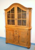 Ländlicher Vitrienaufsatzschrank, Eiche, im Stil d. 19.Jhd.,Eiche massiv, alt überarbeitet, Unterbau