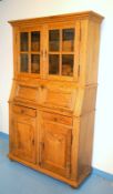 Ländlicher Vitrienaufsatzschrank mit Brotfach, Eiche, im Stil d. 19.Jhd.,Eiche massiv, alt