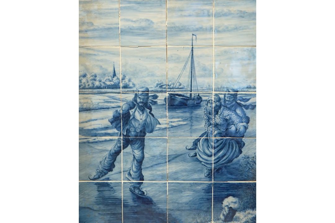 Großes Fliesenbild, "Schlittschuhläufer*innen" Holland, dat. (19)68