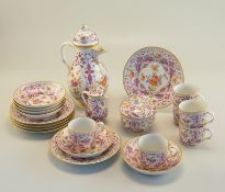 Staatlich Meissen: Seltenes Kaffeeservice für 6 Pers., Form Glatt, indianische Blumen