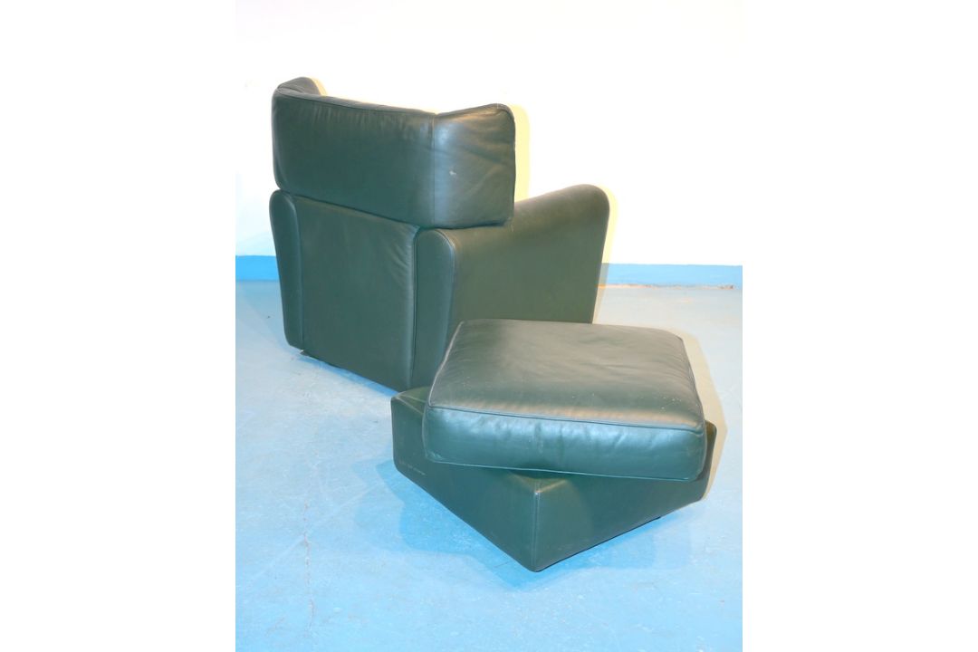 Zanotta, Aurelio ab 1958: Bequemer Designer-Ledersessel mit Ottoman - Bild 4 aus 4