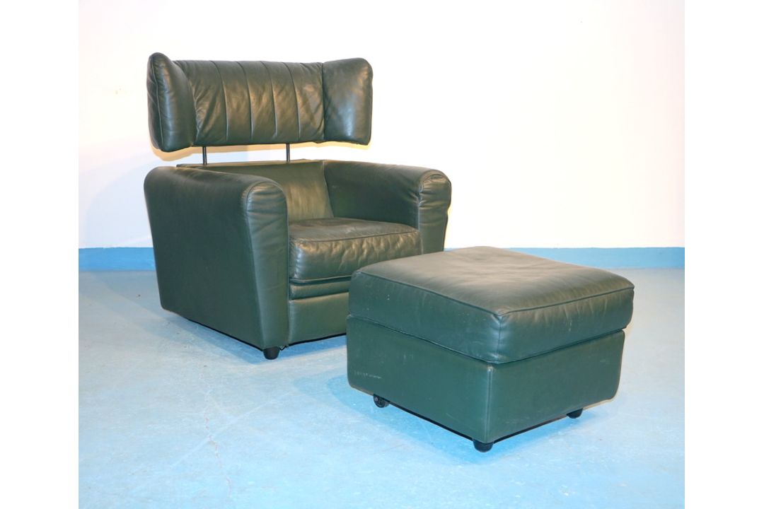 Zanotta, Aurelio ab 1958: Bequemer Designer-Ledersessel mit Ottoman - Bild 1 aus 4
