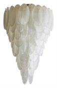 A LARGE FROSTED GLASS AND GILT METAL CHANDELIER