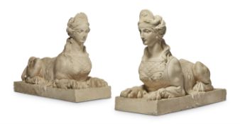 A PAIR OF PAINTED PLASTER MODELS OF SPHINXES TO DESIGNS BY ROBERT ADAM, 20TH CENTURY