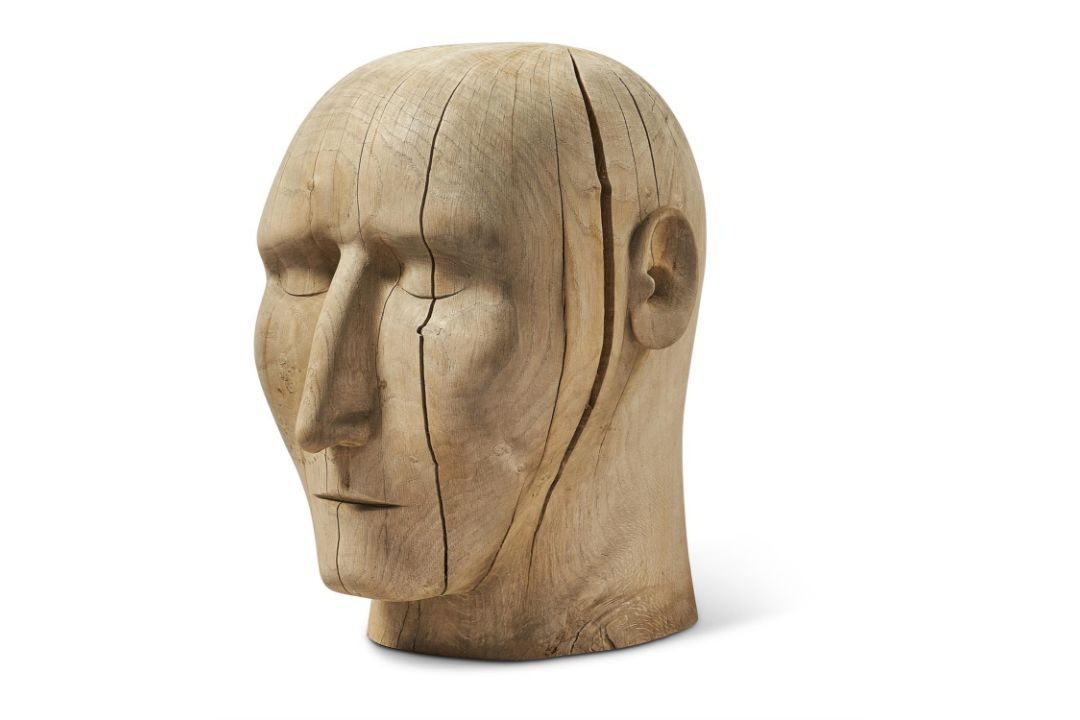 AN OVER LIFE-SIZED CARVED WOODEN HEAD, 20TH CENTURY - Image 2 of 2