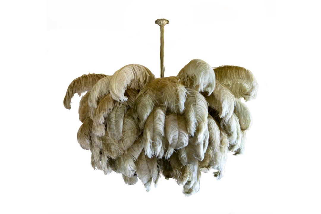 A RESIN AND OSTRICH FEATHER CEILING LIGHT, BY A MODERN GRAND TOUR