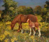 λ Edward Seago (British 1910-1974), Horses in a Norfolk landscape