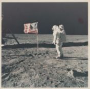 Buzz Aldrin salutes the American flag, Apollo 11, July 1969