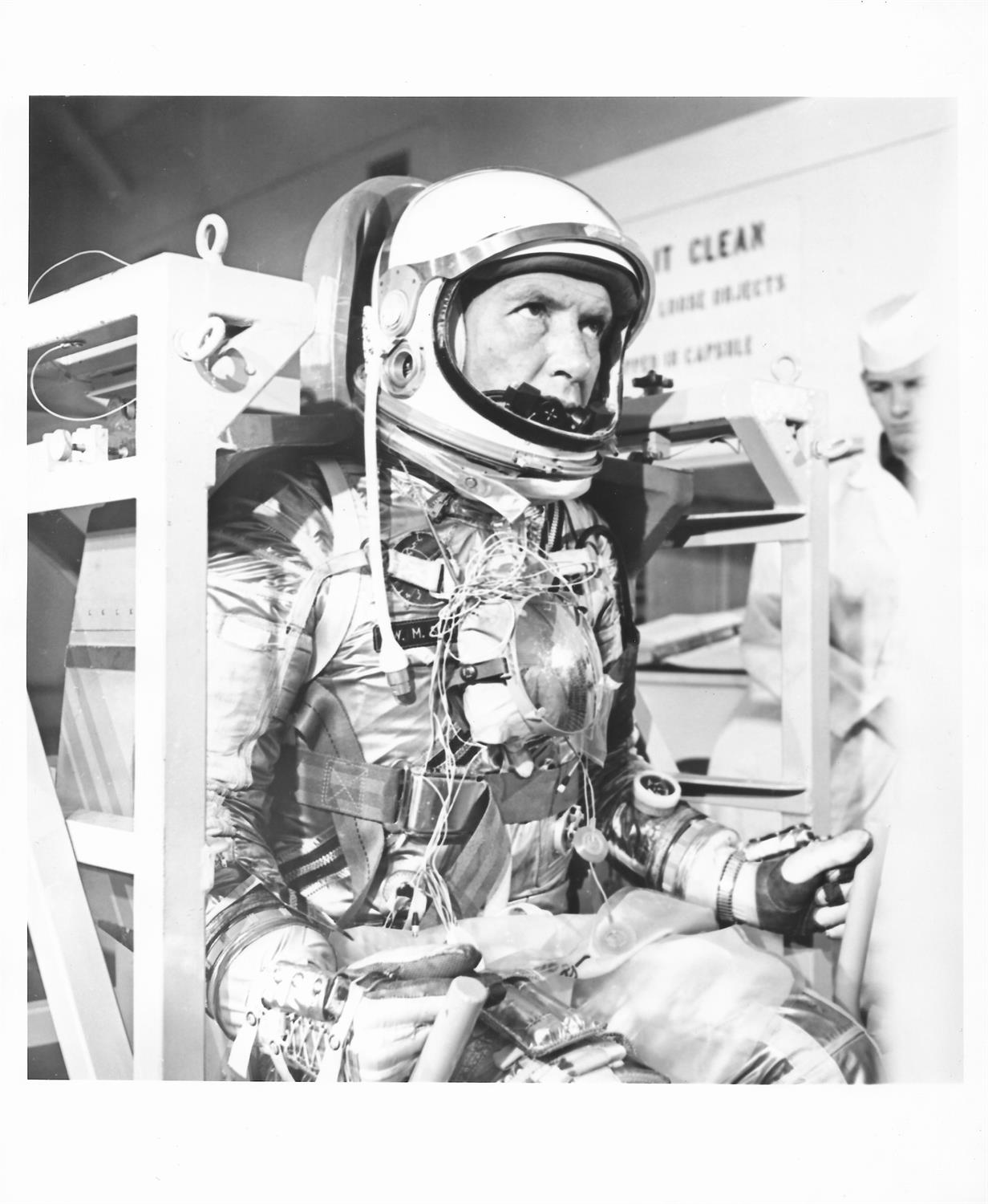 Four views of Walter Schirra preparing for the first six-orbit flight, Mercury Atlas 8, 1962 - Image 2 of 9