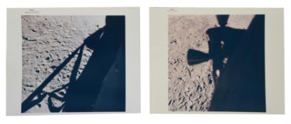 Diptych: shadows of the LM 'Eagle' silhouetted against the Moon's surface, Apollo 11, July 1969