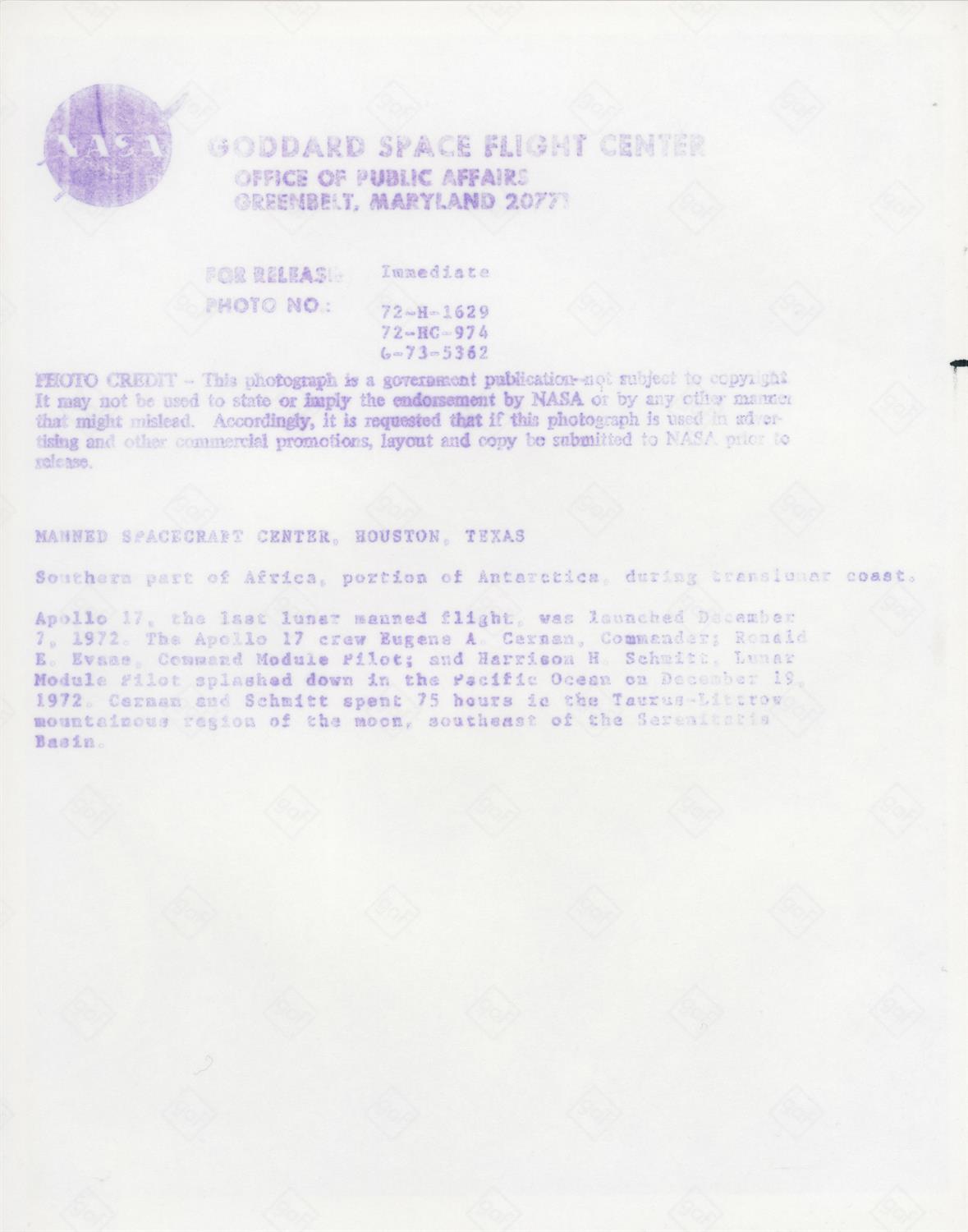 LM during transposition and docking; a view of Earth after jettison, Apollo 17, December 1972 - Image 5 of 5