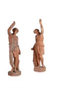 A pair of impressive Victorian terracotta garden models of Bacchantes