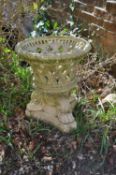A good English stoneware or buff terracotta garden urn