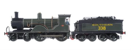 A scratch-built gauge 1 model of a 4-4-0 LSWR Drummond T9 tender locomotive No 338