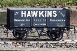 A 5 inch gauge private owners seven plank coal wagon built by Bath Wagon Works