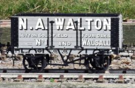 A 5 inch gauge private owners seven plank coal wagon built by Bath Wagon Works