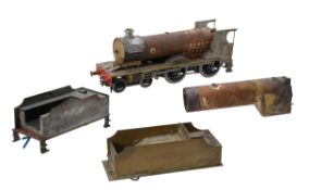 A part built model of a 2 1/2 inch gauge 4-4-0 tender locomotive