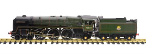 A gauge 1 model of the live steam 4-6-2 British Railways Britannia Class tender locomotive No 70009