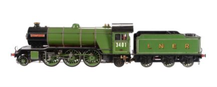 A well engineered 3 1/2 inch gauge model of a 2-6-2 LNER Class V4 tender locomotive No 3401