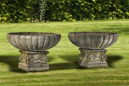 A pair of stone composition planters