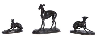 A bronze model of a whippet