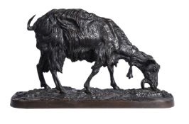 After Pierre Jules Mêne (1810-1879), a bronze model of a goat grazing