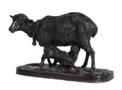 Pierre-Jules Mêne (1810-1879), a bronze animalier group of a ewe and her suckling lamb