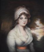 After John Hoppner (British 1758-1810), Portrait of a lady, half-length, wearing a white dress