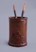 A Chinese cylindrical bamboo brushpot by Zhi Yuanfu